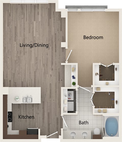 Pet-Friendly Apartments in Sandy Springs – Arabelle Perimeter -  Floorplan of our one bedroom J